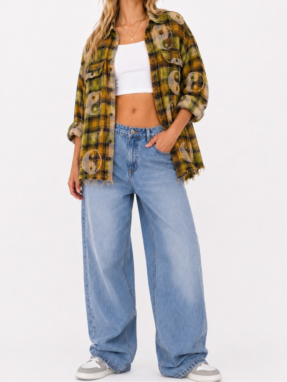 Flannel Shirt Women Medium Urban Outfitters Plaid Relaxed Fit Distressed Grunge